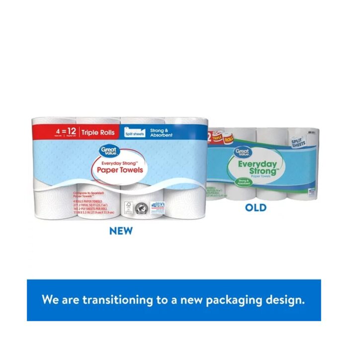 Great Value Everyday Strong Paper Towels, Split Sheets, 4 Triple Rolls – Bild 2