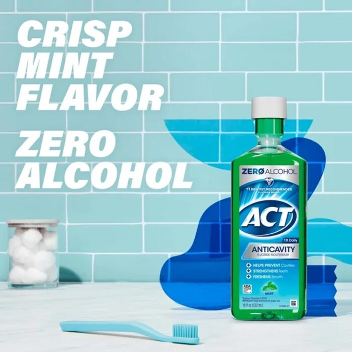 ACT Anticavity Fluoride Mouthwash With Zero Alcohol, Mint, 18 fl. oz – Bild 2