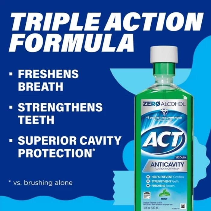ACT Anticavity Fluoride Mouthwash With Zero Alcohol, Mint, 18 fl. oz – Bild 3