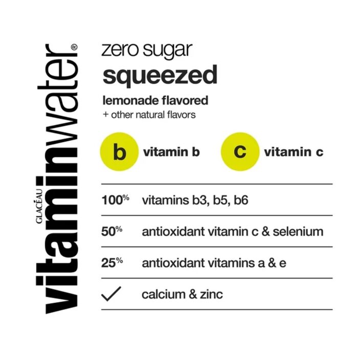 Vitaminwater zero sugar squeezed electrolyte enhanced water, lemonade, 16.9 fl oz, 6 count bottles – Bild 3